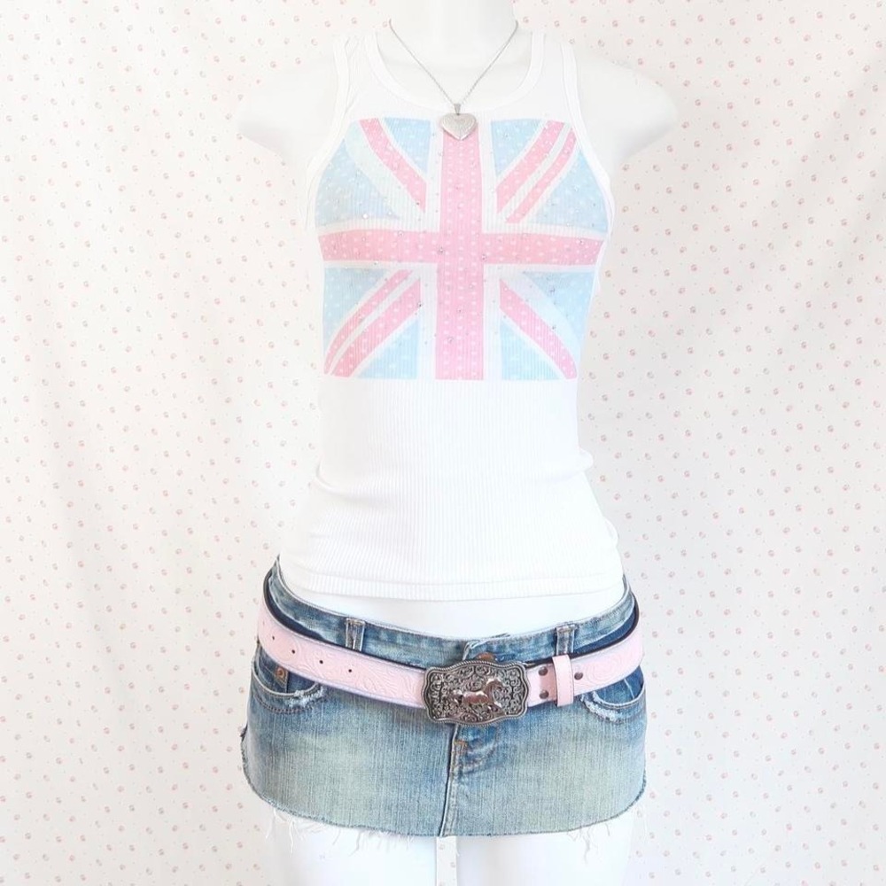 y2k union jack ribbed tank top british core rhinestone graphic tank